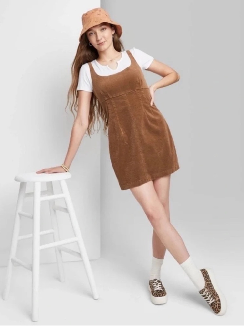 Wild Fable Brown Corduroy Pinafore Jumper Mini Dress XXL Dark Academia
